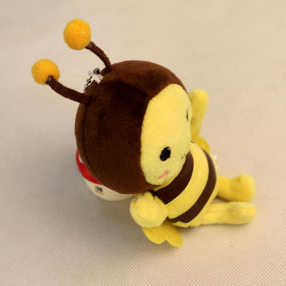 cute yellow and brown bee stuffed animal keychain with soft plush material and fuzzy antennae