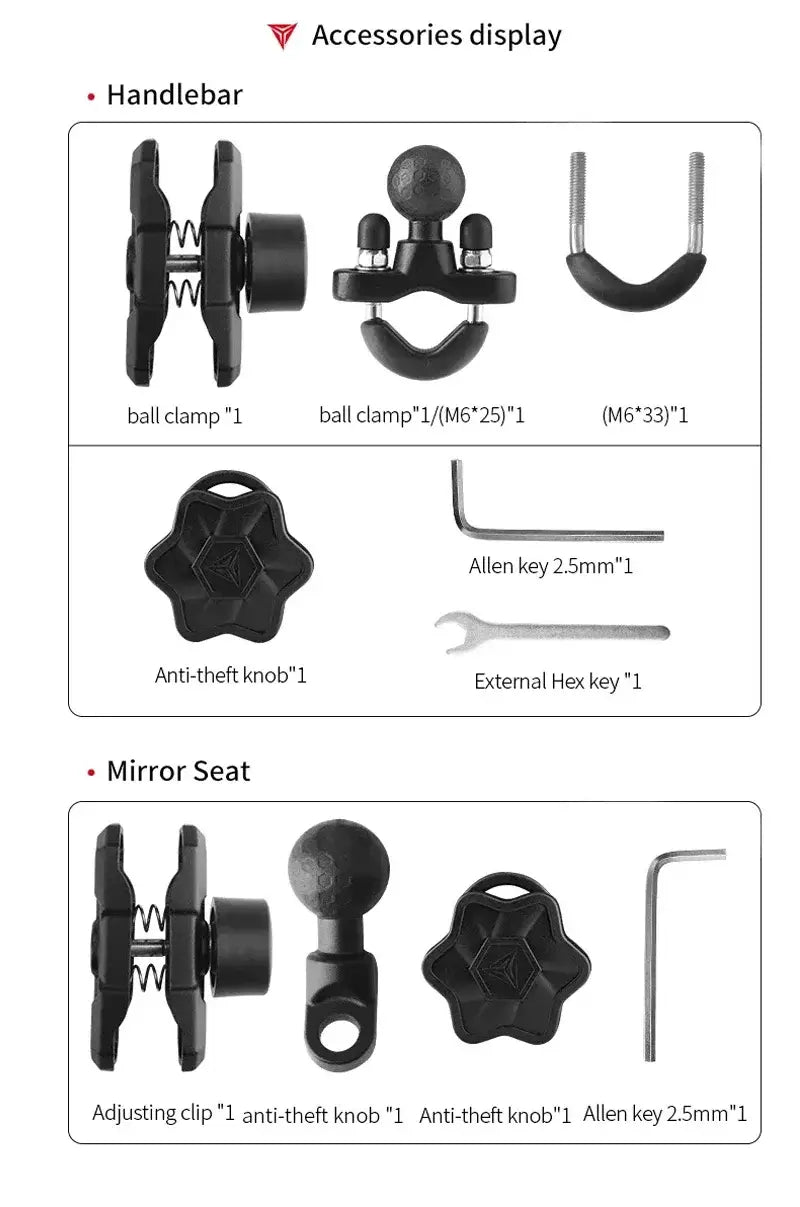 black plastic handlebar mounting accessories set for motorcycle wireless charging phone mount