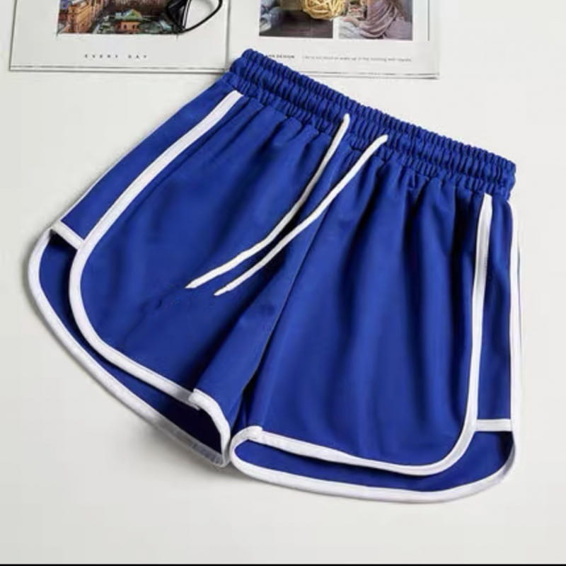Men athletic shorts 3-pack featuring royal blue fabric with white side stripes and matching drawstrings designed for running and sports activities.
