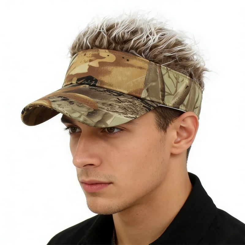 Mens Baseball Cap With Spiked Hairs Wig Hat Short Hairs Sunhat Summer Autumn Outdoor Jungle Hunting Sunshade Visor Fancy Hat