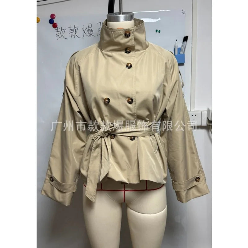 Spring Autumn Trench Coat Women Jacket Double-breasted Belted Outerwear Lapel Long Sleeve Windbreaker Design Coat Outerwear