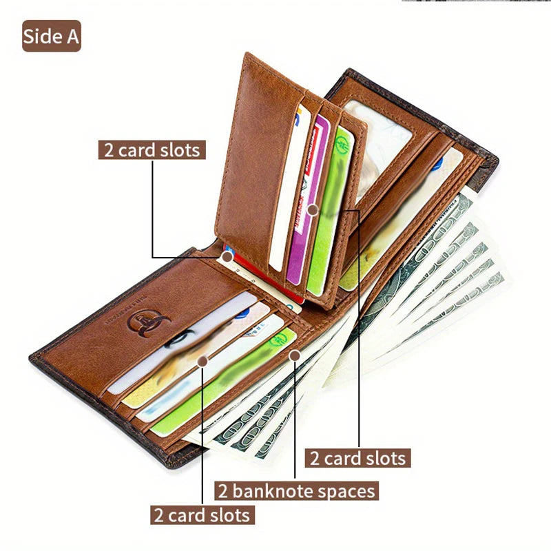 Men's Genuine Leather Wallet, First-Layer Cowhide Clutch, High-End Business Short Card Holder, Bi-Fold, Large Capacity, Multifunctional Coin Purse, Father's Day Gift for Boyfriend