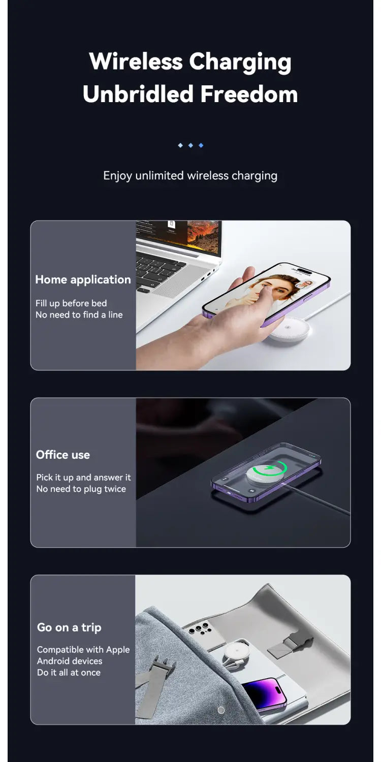 white circular magnetic wireless fast charging pad with a sleek minimalist design for iphone wireless charging
