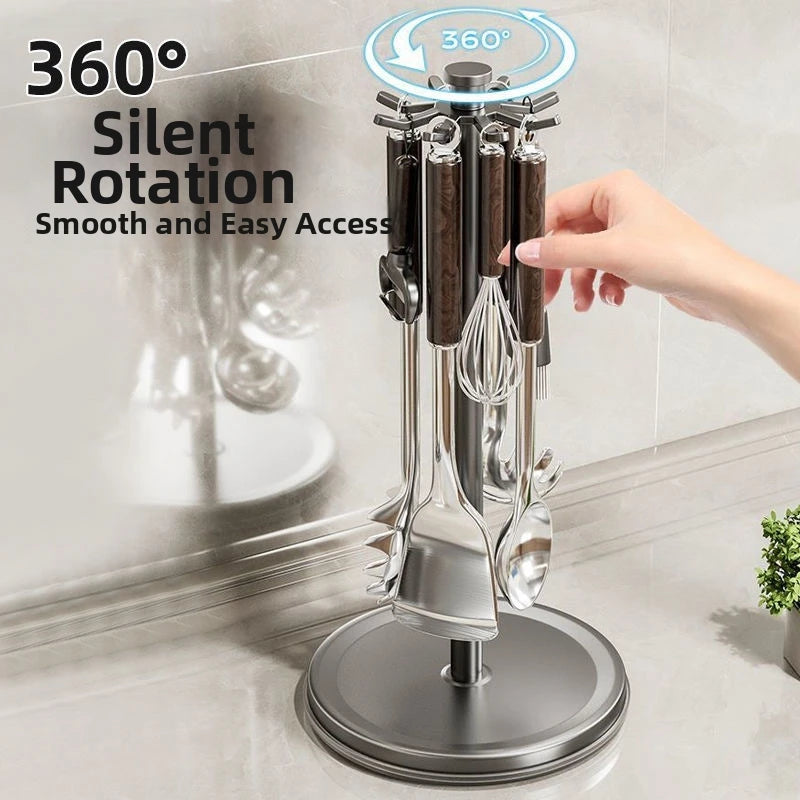 Kitchen Utensil Stand: Rotating Storage Hanger with 8 Hooks,for Countertop Organization Rotatable Cooking Utensils Holder