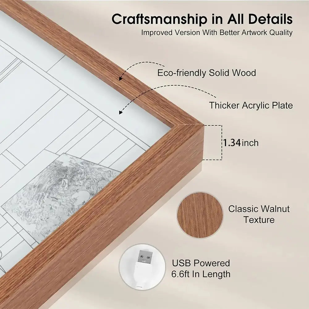 Decoración clásica para pintura luminosa con textura de nogal ecológico de madera maciza, con una placa acrílica más gruesa e iluminación LED alimentada por USB para decoración de pintura de Inuyasha, luz nocturna LED.
