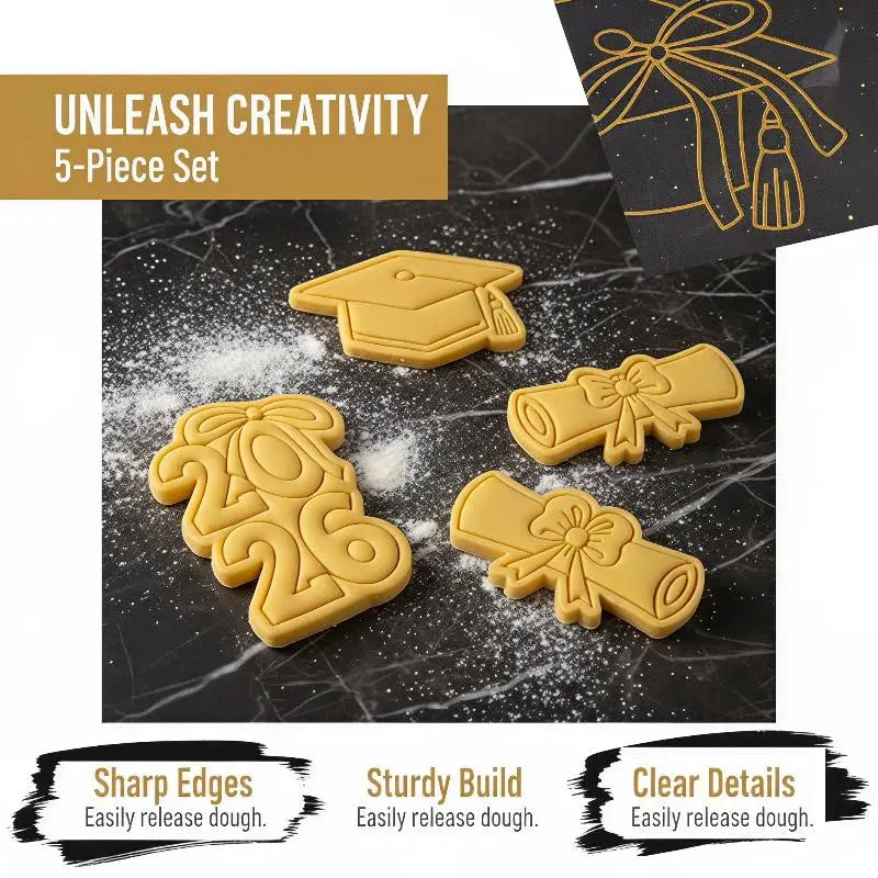 yellow silicone cookie cutters set for 2026 graduation themed baking and decorating.