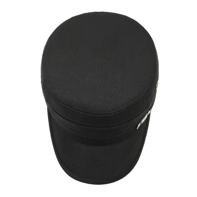 Sombrero de hombre negro de lana con protección UV, gorra plana de ala plana que presenta una visera estructurada.