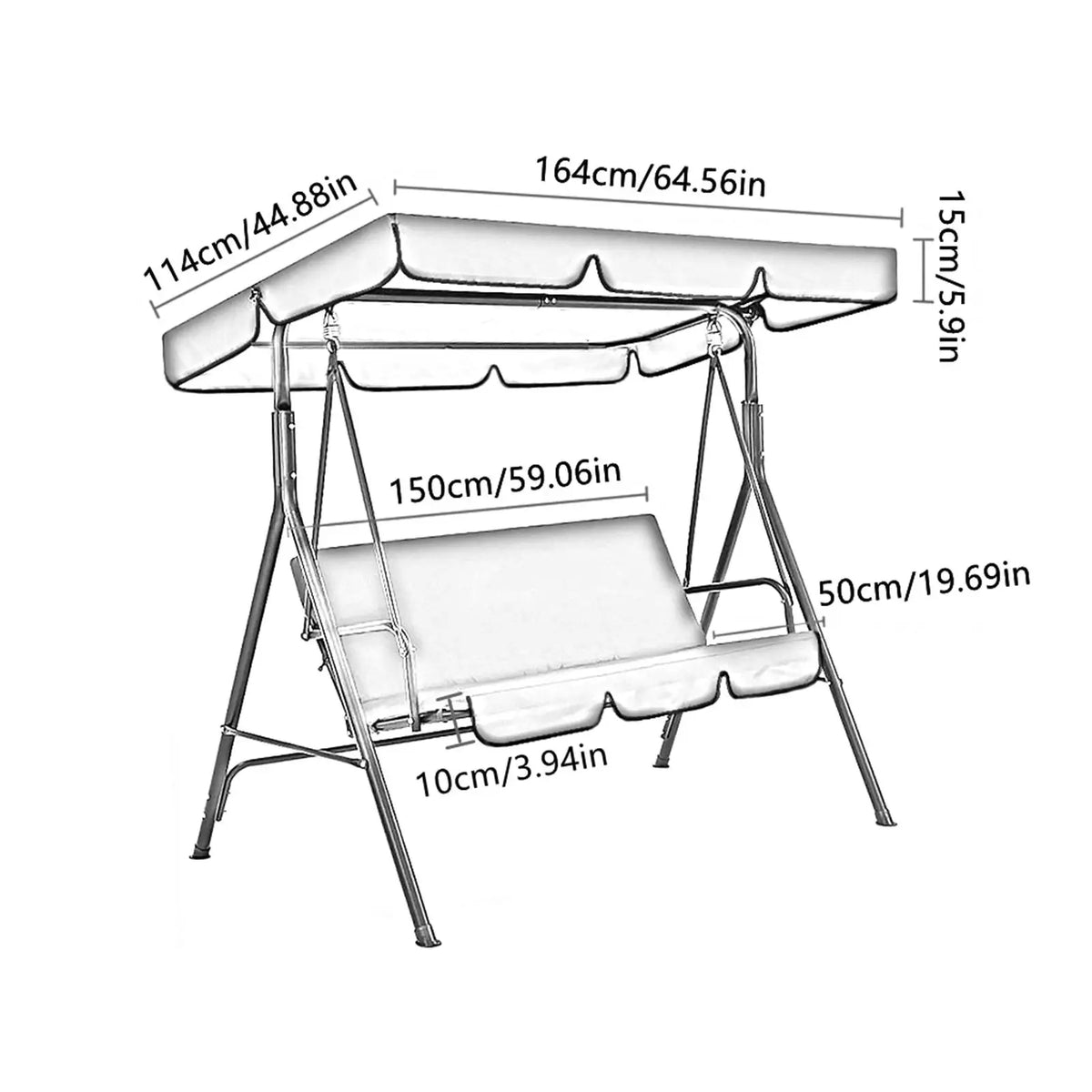 Patio Swing Canopy Replacement, 3 Seater Garden Swing Seat Canopy Cover for Indoor Outdoor Canopy Furniture