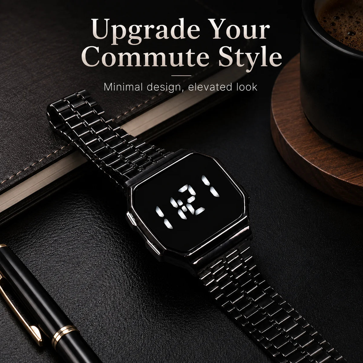 New Arrival Men's Stylish Minimalist Versatile Steel Strap Digital Watch with Touch Screen LED Display, Couple Digital Watch