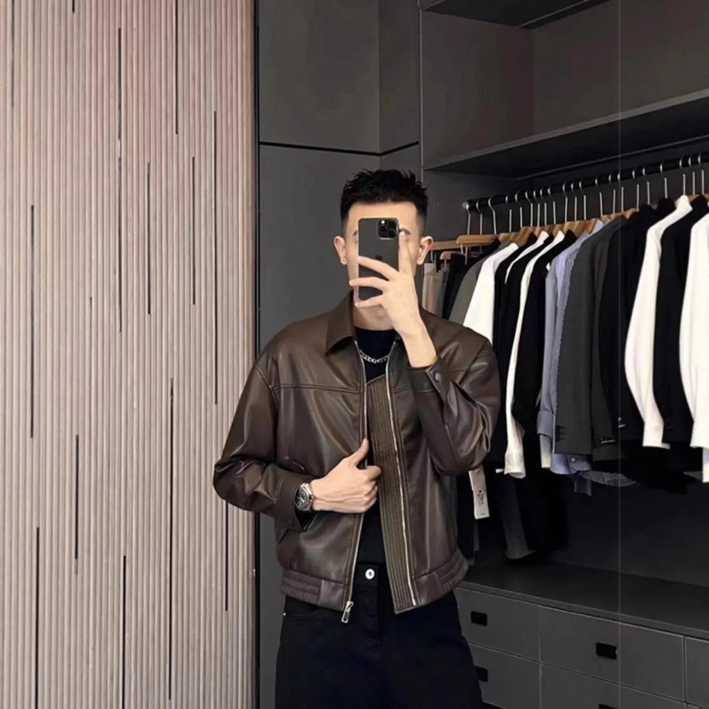 Brown Leather Motorcycle Jacket for Men 2025 Autumn and Winter Light Luxury and Handsome Wear Short Jacket Casual Top Boutique