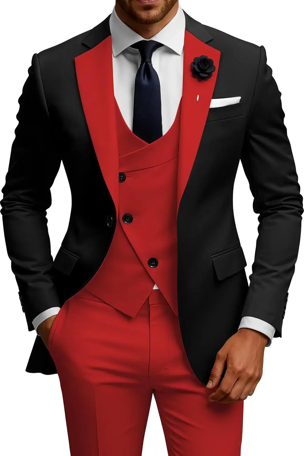 Mens Suits 3 Piece Slim Fit Double Breasted Suit Wedding Prom Tuxedo Suit Set
