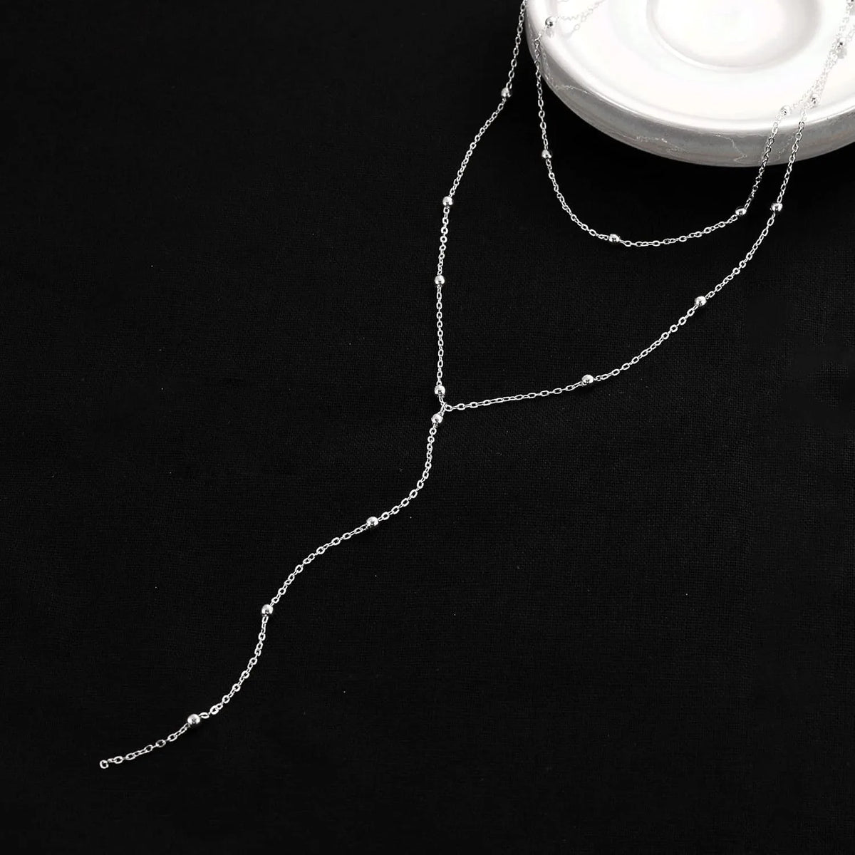 Gold Necklace for Women 14k Gold Plated/Silver Y-Shaped Pendant Necklace Layered Beaded Chain Drop Necklaces For Women Gift