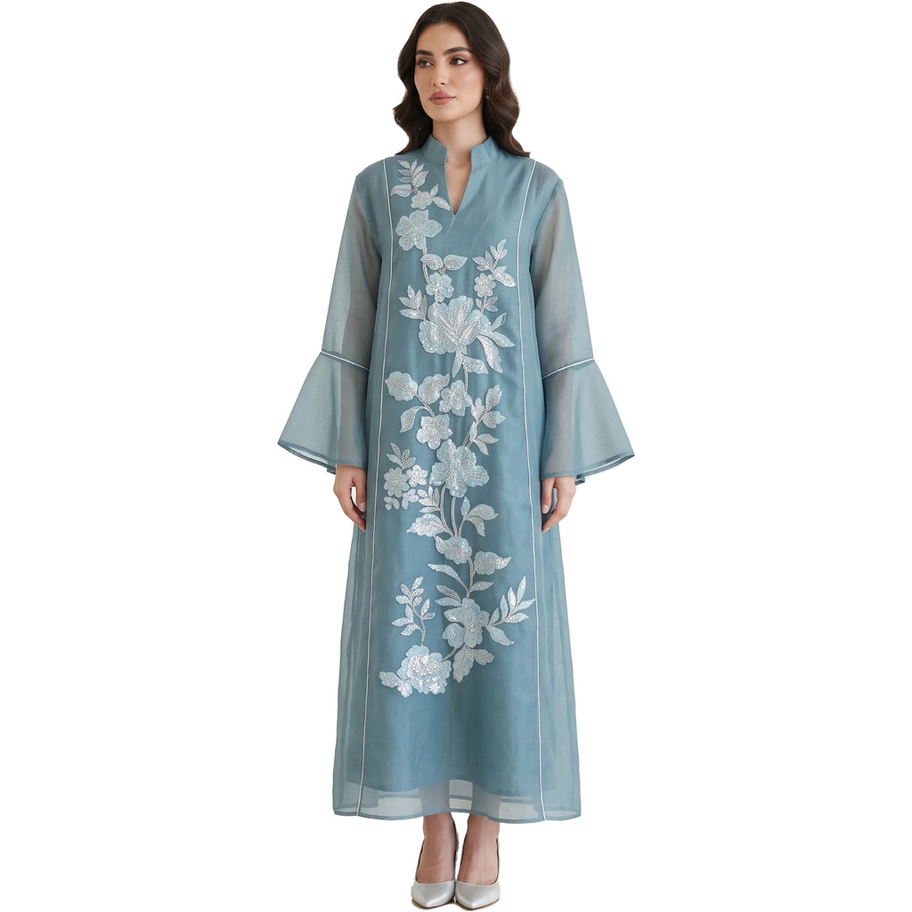 Aiyu Nuex Abaya Woman Traditional Chinese Style Peony Women's Traditional Dresses and Abayas Embroidery Long Loose Kaftan