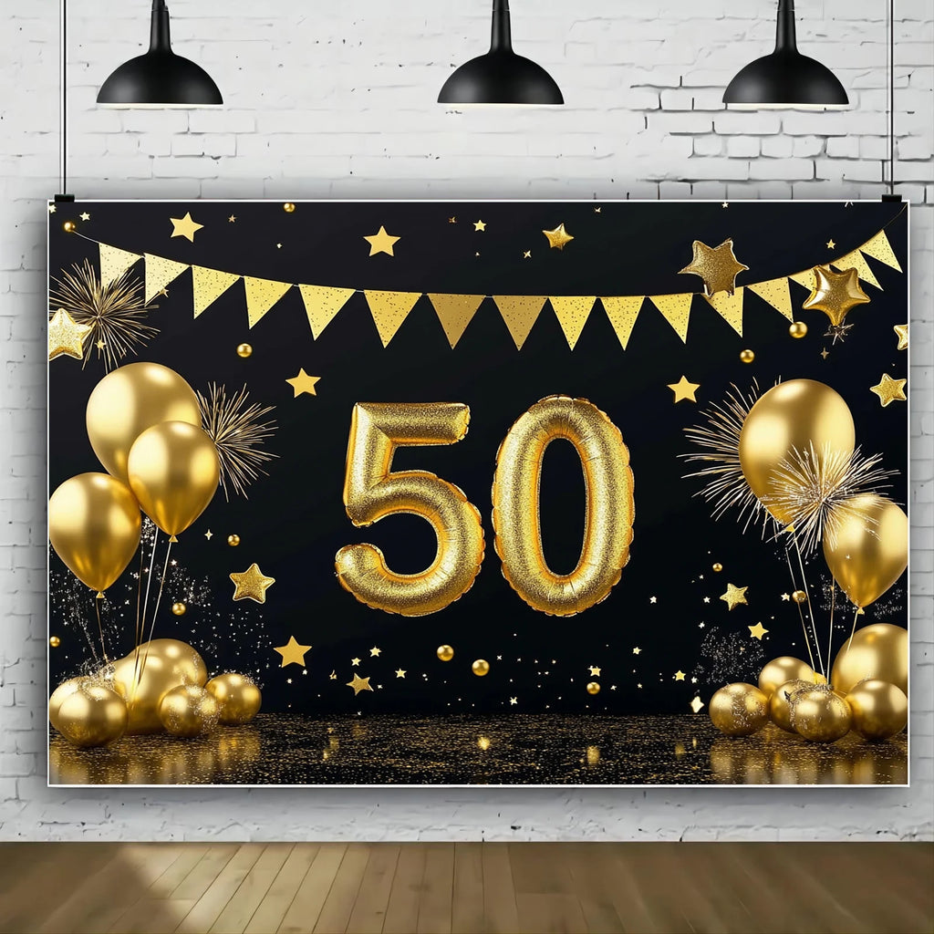 1 50th anniversary celebration banner, - Golden anniversary and birthday party background, photo booth and dessert table