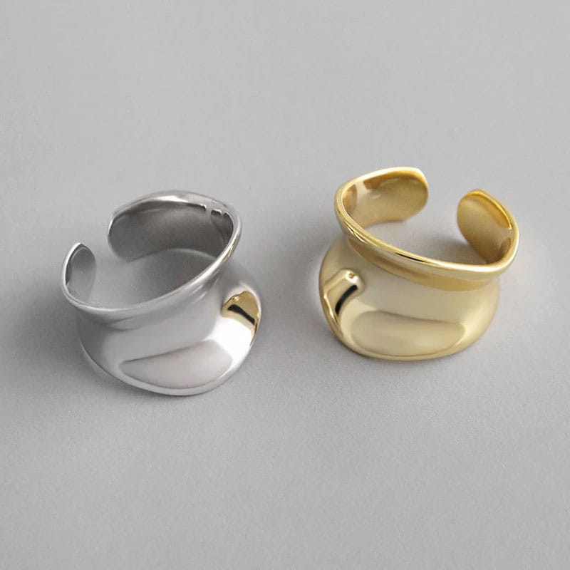 Sterling silver open ring for women featuring silver and gold open-ended rings with a smooth rounded design.