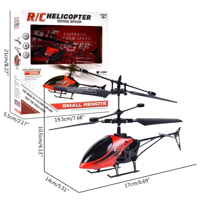 Red and black remote control helicopter with sleek aerodynamic design representing a high quality toy in the package includes set.