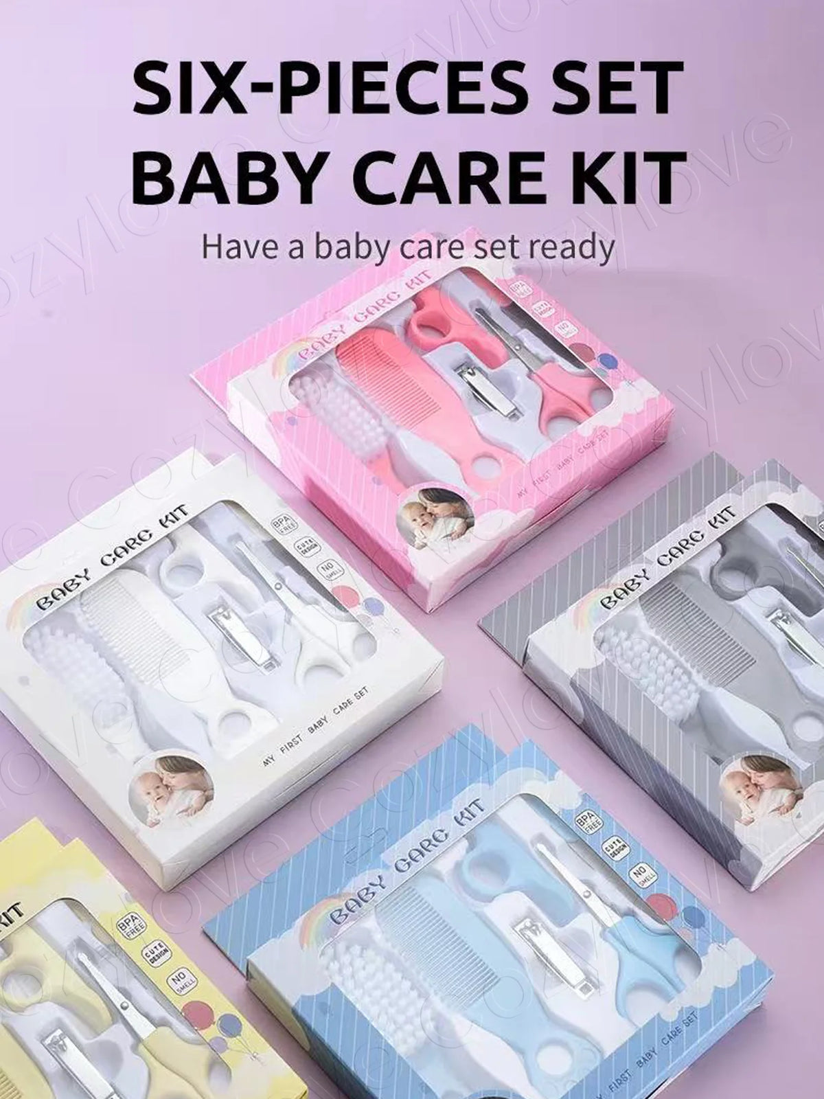 5 In 1 Baby Grooming Care Set, BPA Free Newborn Hair Brush Comb Nail Clipper Scissor File Kit, 5 Pastel Colors