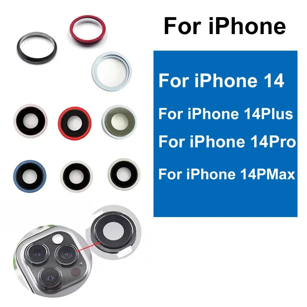 Rear Back Camera Lens For iPhone 14 Plus 14 Pro 14 Pro Max Rear Camera Glass Lens Cover With Frame Bracket Metal Ring Bezel