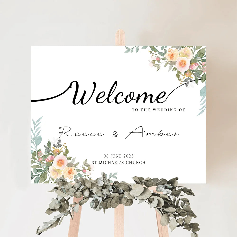 Custom Wedding Welcome Sign with Destination Personalized Name Date Poster for Wedding Reception Ceremony Engagement Party Decor