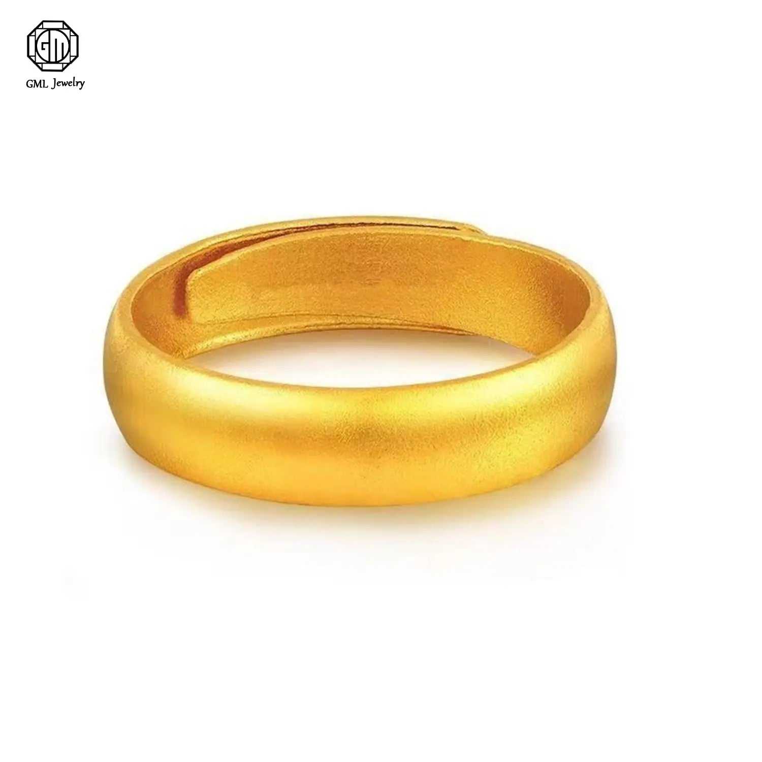 A sleek sand gold adjustable ring made of solid gold with a fade resistant matte finish and a wide band design suitable for unisex wear.