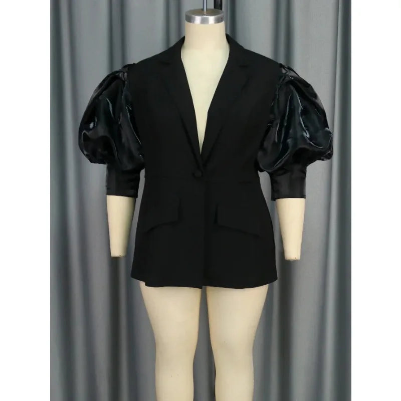 Customized Black Blazer for Women Suit Jacket Office Ladies Business Casual Lantern Sleeves Classy Female Elegant Turn Down Coll