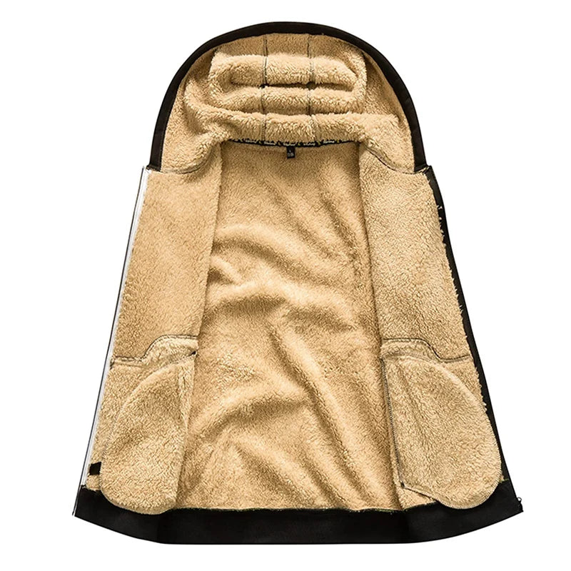 Men's Heavyweight Sherpa Fleece Lined Jackets Coats Windproof Zip Up Hoodie Winter Warm Hooded Sweatshirt Outerwear Outfits Tops