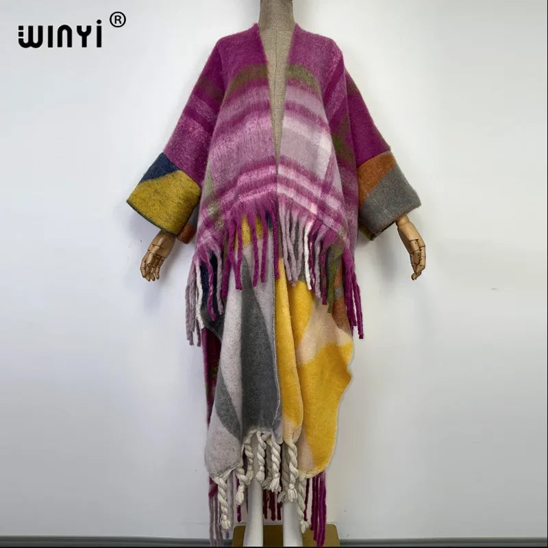 WINYI winter dress for women Retro print comfortable OverCoat Thick Warm long coat fashion cardigan Middle East winter abaya
