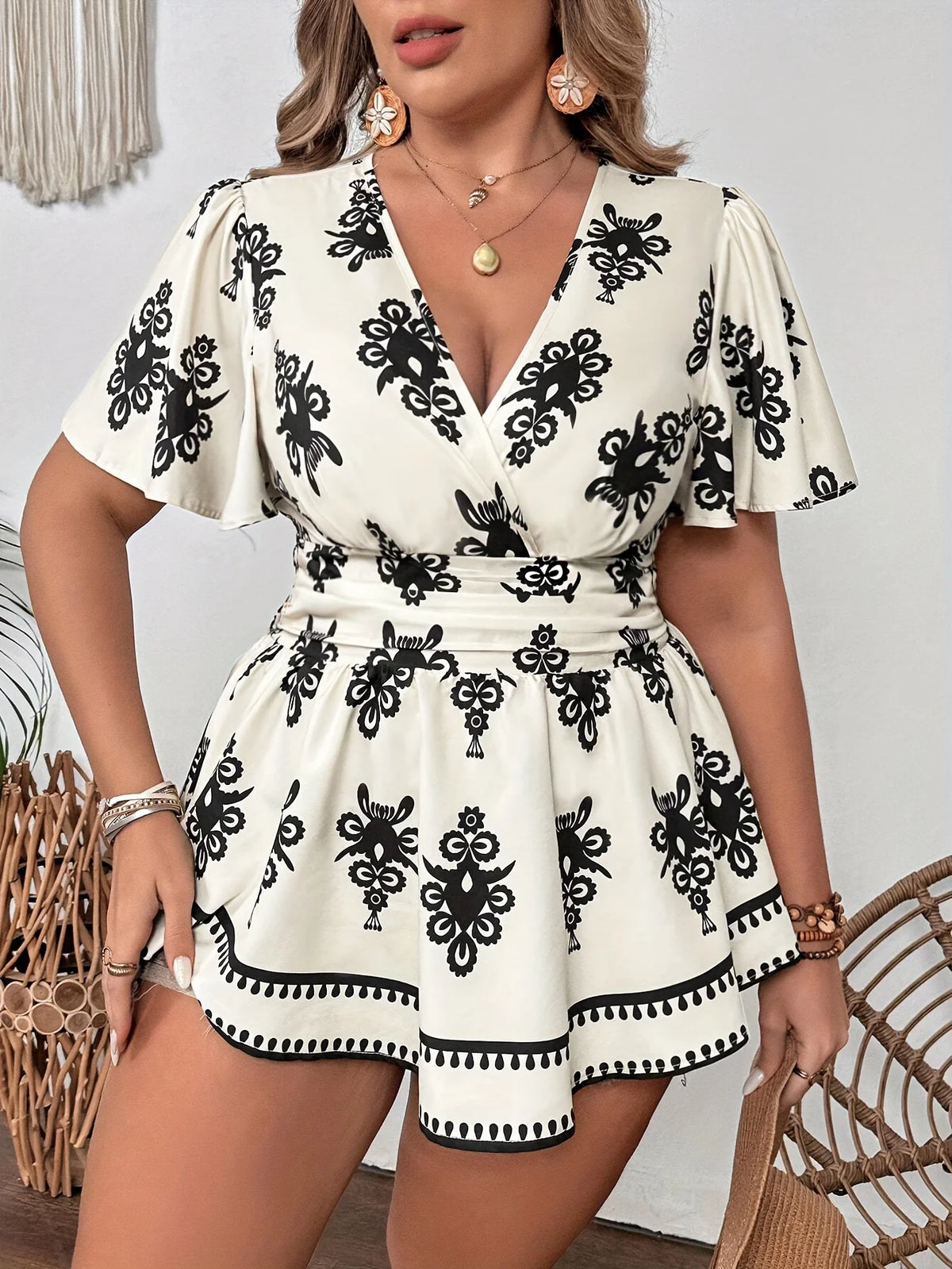 plus Size Ethnic Print Casual Elegant Fashion Top Women's plus Size T-Shirt Comfortable Loose Fit Trendy Style