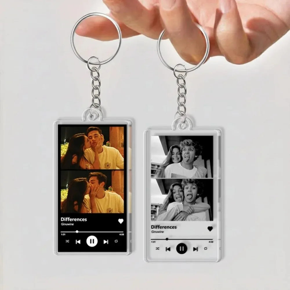 Personalized Spotify Music Player Keychain Your Own Photo Acrylic Keyring Custom Song Artist Picture Couple Anniversary Souvenir