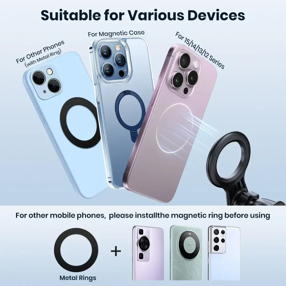Black magnetic phone ring for magsafe car phone holder compatible with iphone 15 14 13 12 series models