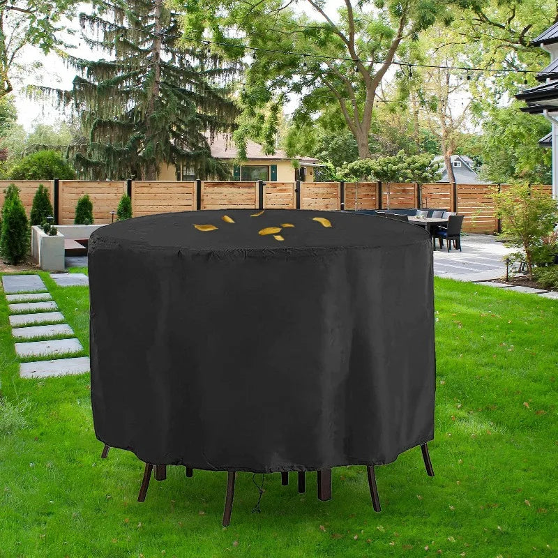 Garden Patio Round Table Protective Cover - Oxford Cloth, Outdoor Dustproof Rainproof Sunproof Furniture Shield