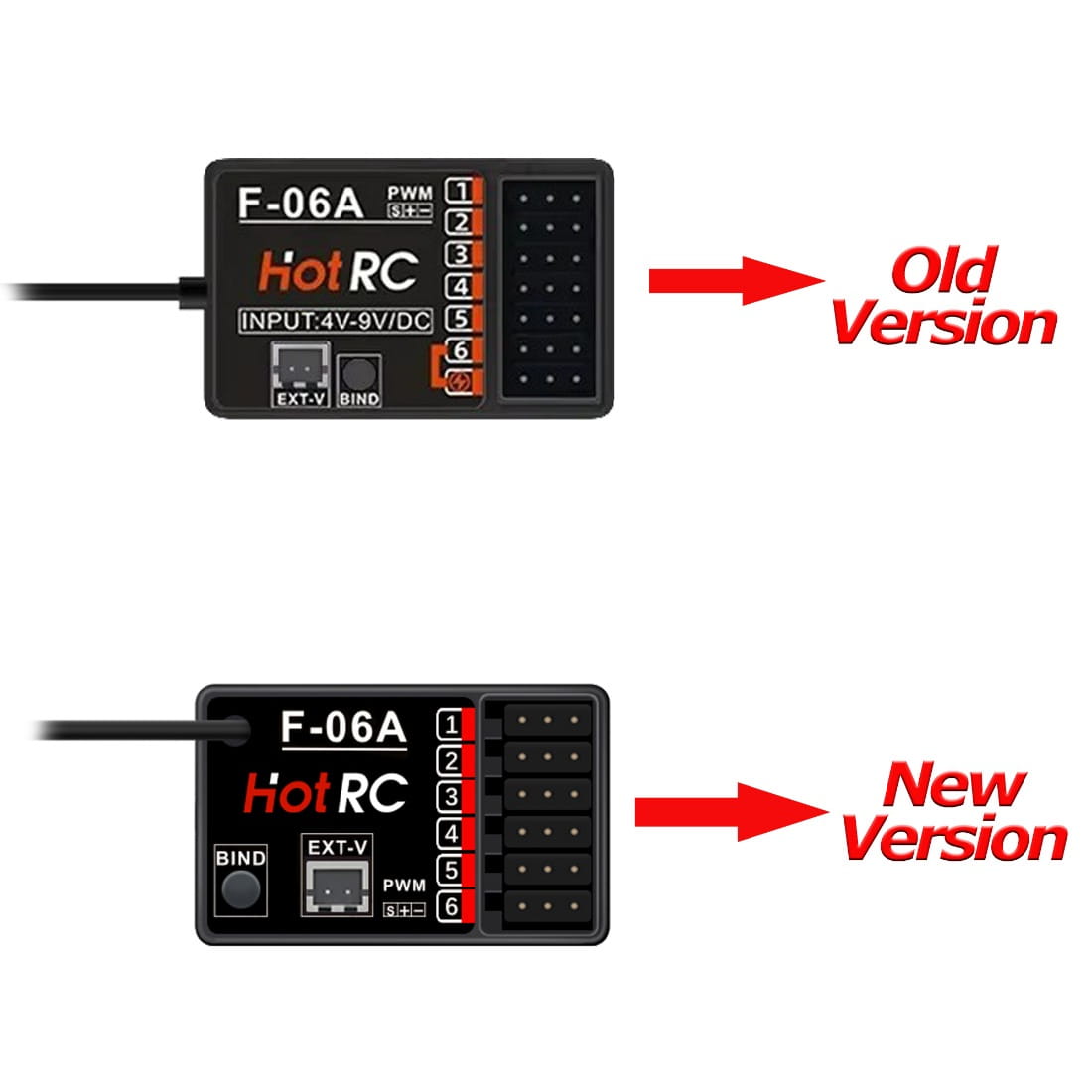 Control remoto negro CT-6A para coche y barco RC con un receptor/transmisor de radio F-06A con etiquetado rojo y un puerto USB.