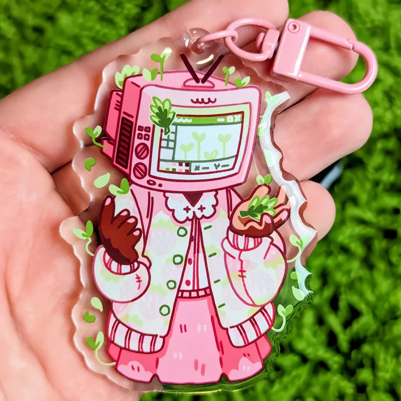 Cute TV Head Acrylic Keychains Customizable Collectible Anime Style PVC Charms for Bags And Luggage
