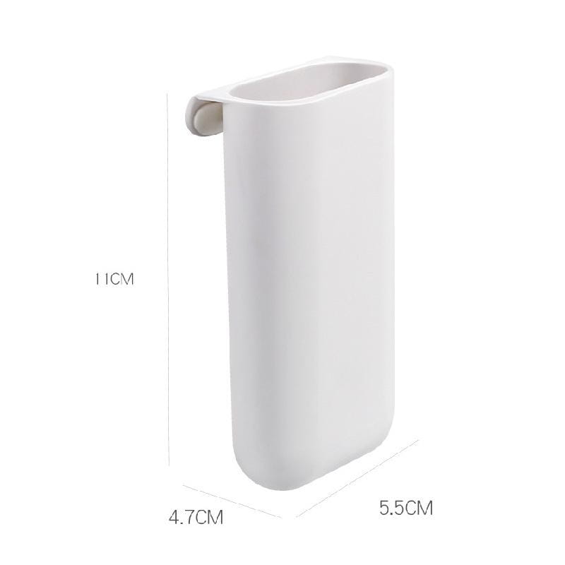 weiße, aus Kunststoff gefertigte, an der Wand montierte Schreibtisch-Organizer-Aufbewahrungsbox mit einem eleganten, minimalistischen Design und abgerundeten Kanten zur Aufbewahrung der Zahnbürste