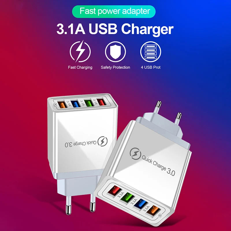 EU US Plug 3A USB Charger Multi Port 4 USB Quick Charge 3.0 For Phone Adapter Tablet Portable Wall Charger Fast Charger For Poco
