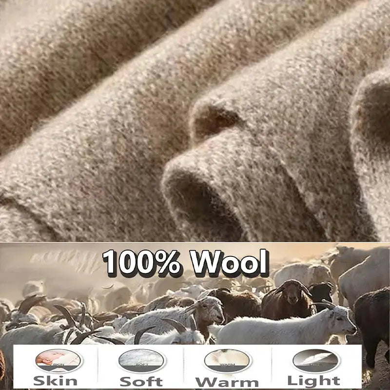 beiger Strickschal, Cardigan oder Wickel aus Wolle aus 100 % Wolle mit einer weichen, strukturierten Strickung und warmen natürlichen Fasern.
