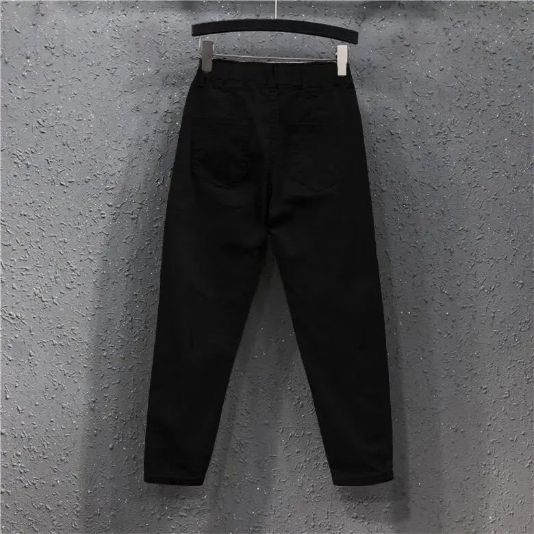 plus Size White Denim Jeans Women's Nine-Piece Casual Pants Summer New Loose Slim Elastic Waist Slim Fit Harem Pants