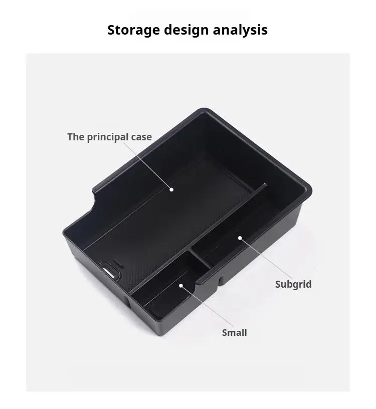 Bandeja organizadora de la consola central del automóvil de plástico negro con compartimentos divididos para el almacenamiento interior de Aion Y Plus.