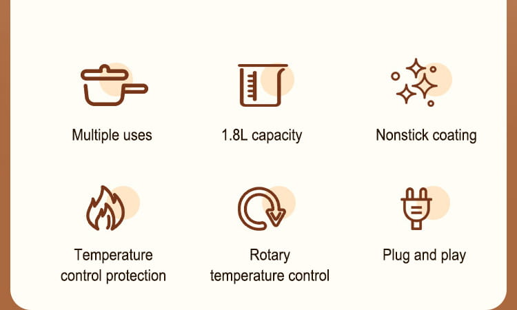 Multifunktionaler Elektro-Heißtopf, antihaftbeschichteter Kocher, 1,8-Liter-Kapazität, stufenlose Dreh-Temperatureinstellung, Antihaftbeschichtung und Plug-and-Play-Design.
