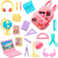 19 Pcs Girl Doll School Accessories Backpack Mini Desk Lamp Laptop Mini Globe Glasses and Headset for 11.5inch Doll Kids Toys