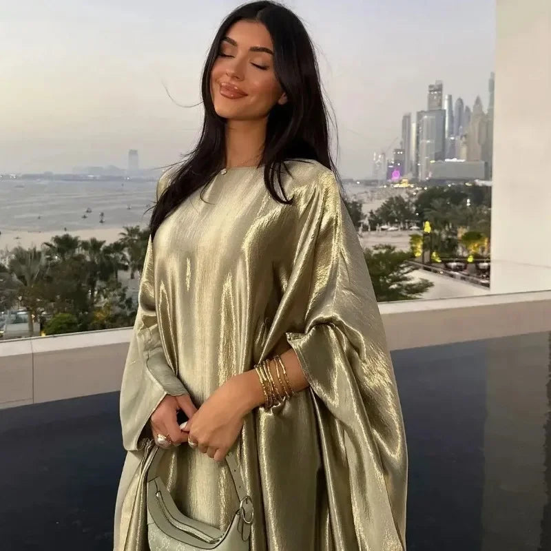 Fashion Middle Eastern Robe Abaya Dubai Turkey Modest Evening Party Dresses Bat Sleeves Elegant Muslim Middle East Gowns