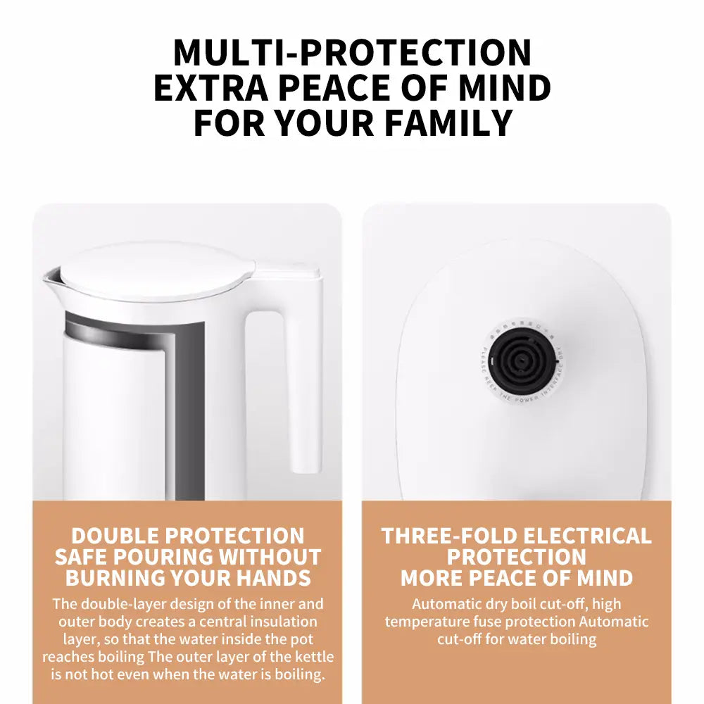 Xiaomi Mijia Smart Kettle 2 Pro Elektro-Wasserkocher in Weiß mit eleganter moderner Gestaltung und innenliegendem Topf in Silberfarbe.