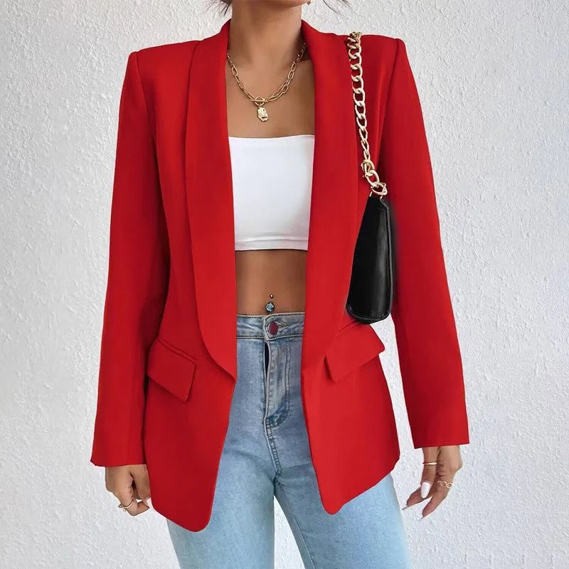 Blazer Women Clothing Casual Cardigan Autumn Winter Overcoat Solid Large Topcoat Lapel Jacket Grace Fashion Outer Wear