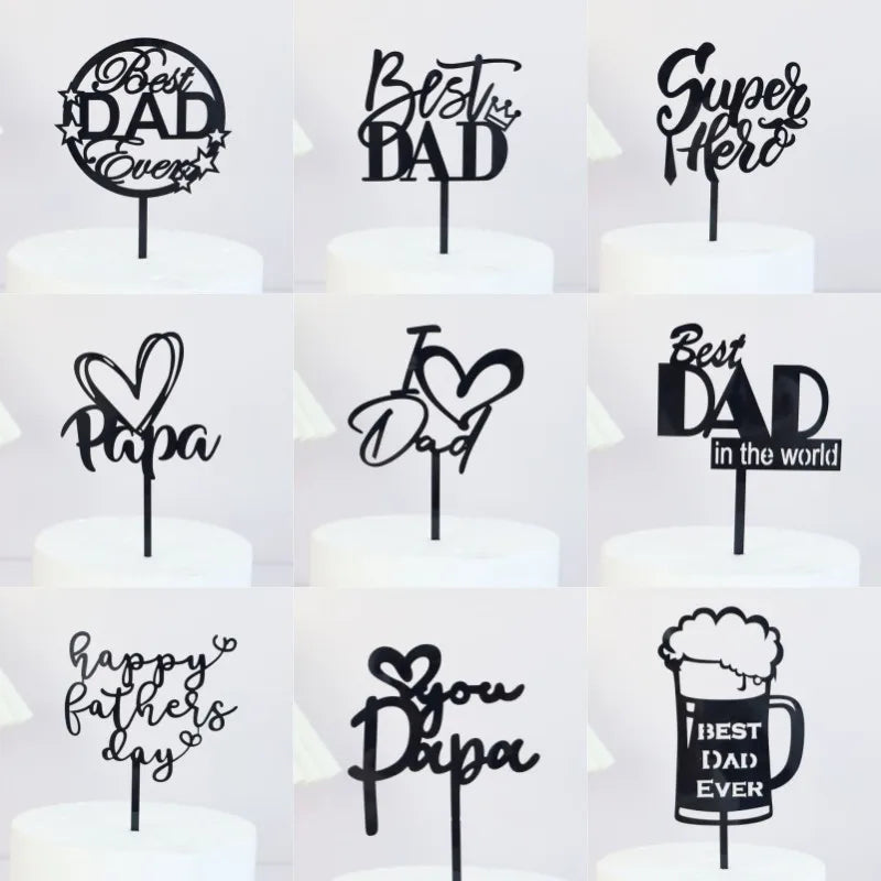 2023 New Father's Day Birthday Cake Topper Black Beer Super Dad Acrylic Cake Toppers Gift Father's Day Party Dessert Decoration
