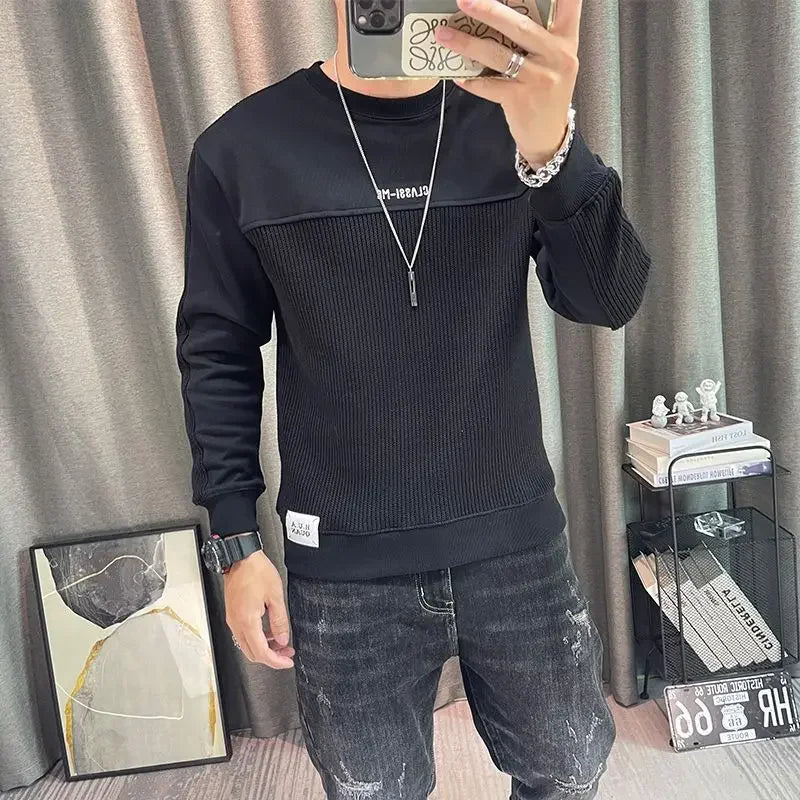 Tops for Men Round Neck Tee Full Sleeve Clothes High Brand Winter Male T Shirts Elasticity Bulk Sweatshirts Polyester F Pullover
