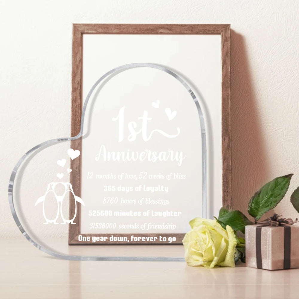 1 Year Anniversary Wedding Gifts for Him Her, One Year Anniversary Boyfriend Gifts, Penguin Couple Gifts 1st Happy Anniversary