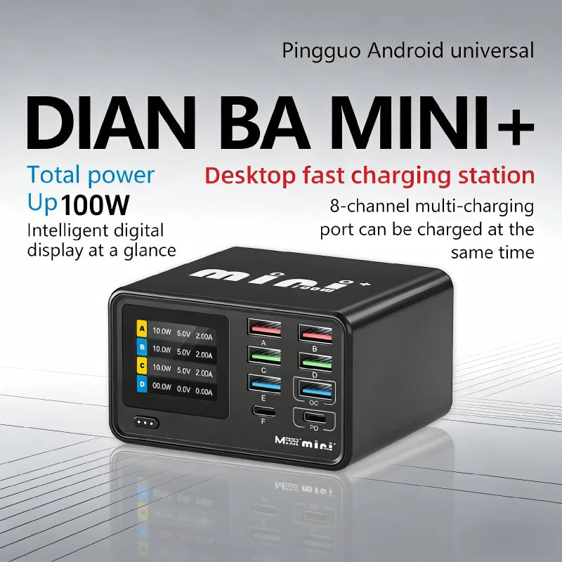 Multi Port 100W USB Charger Hub Digital Display Voltage Current Monitor PD QC Fast Charger Smart for Phones Laptops