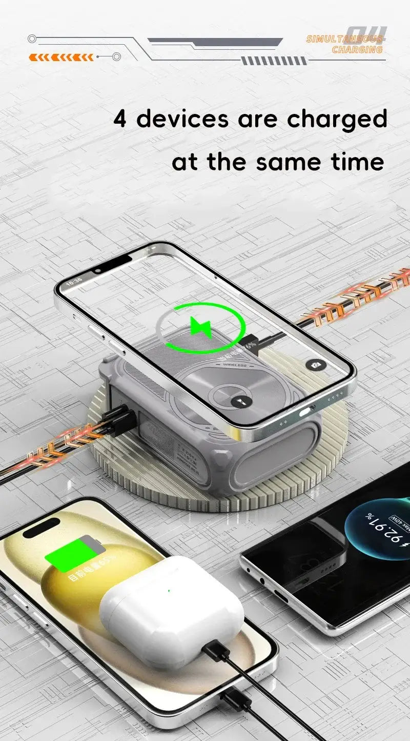 gray multi-device wireless charging pad with a sleek rectangular design and textured surface featuring a magnetic power bank 20000mah fast wireless charger battery feature