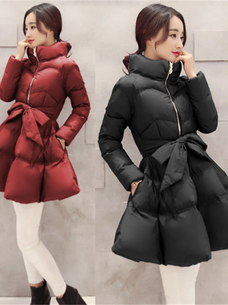 2026 New Fashion Winter Coats Women Warm Outerwea Cotton Padded Jackets Womens Clothing Belt Zipper Parkas Femme A-word Jacket