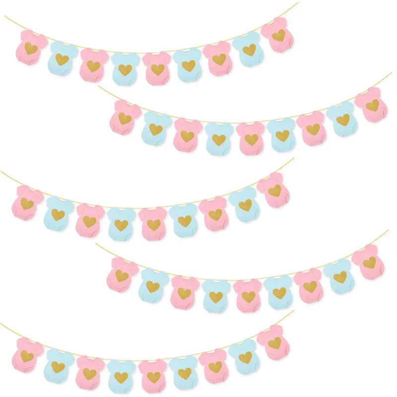Baby Shower Paper Garland Short-Sleeve Bodysuits Clothesline Garland Gender Reveal Birthday Banner Baby Outfit Banner Flag Decor
